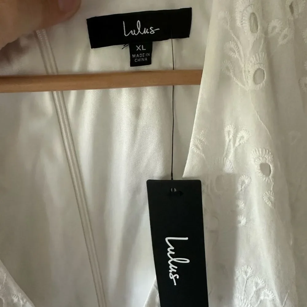 NWT Lulus Flirtatious in Florence White Ruffled Eyelet Cotton Mini Dress XL - Picture 4 of 9